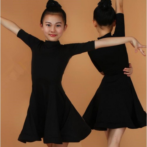 Children latin dance dresses for girls red black mint blue violet  competition stage performance salsa chacha rumba ballroom dresses